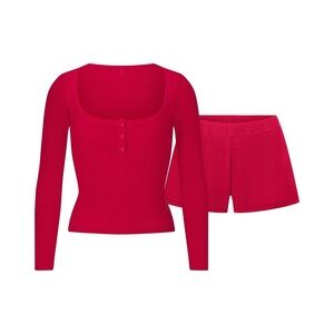 Red Waffle Knit Lounge Shorts